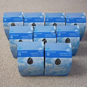 Leggs‎ Sheer Comfort Pantyhose Size B Soft Black Lot 9 Control Top Enhanced Toe